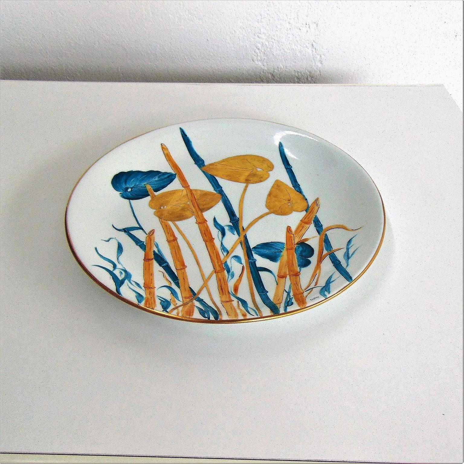 1980s Hand Painted Italian Plate, Porcelain and Pure Gold 5