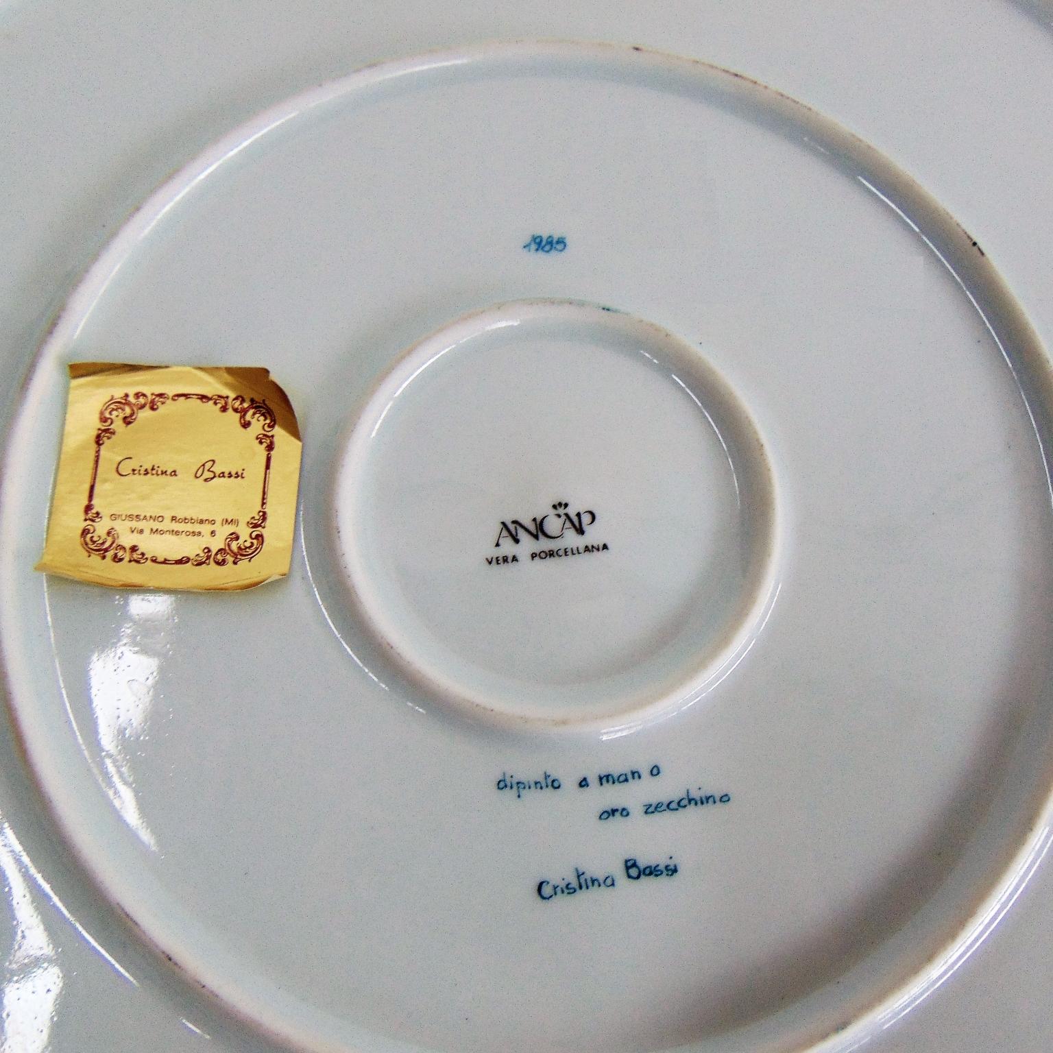 Mid-Century Modern 1980s Hand Painted Italian Plate, Porcelain and Pure Gold