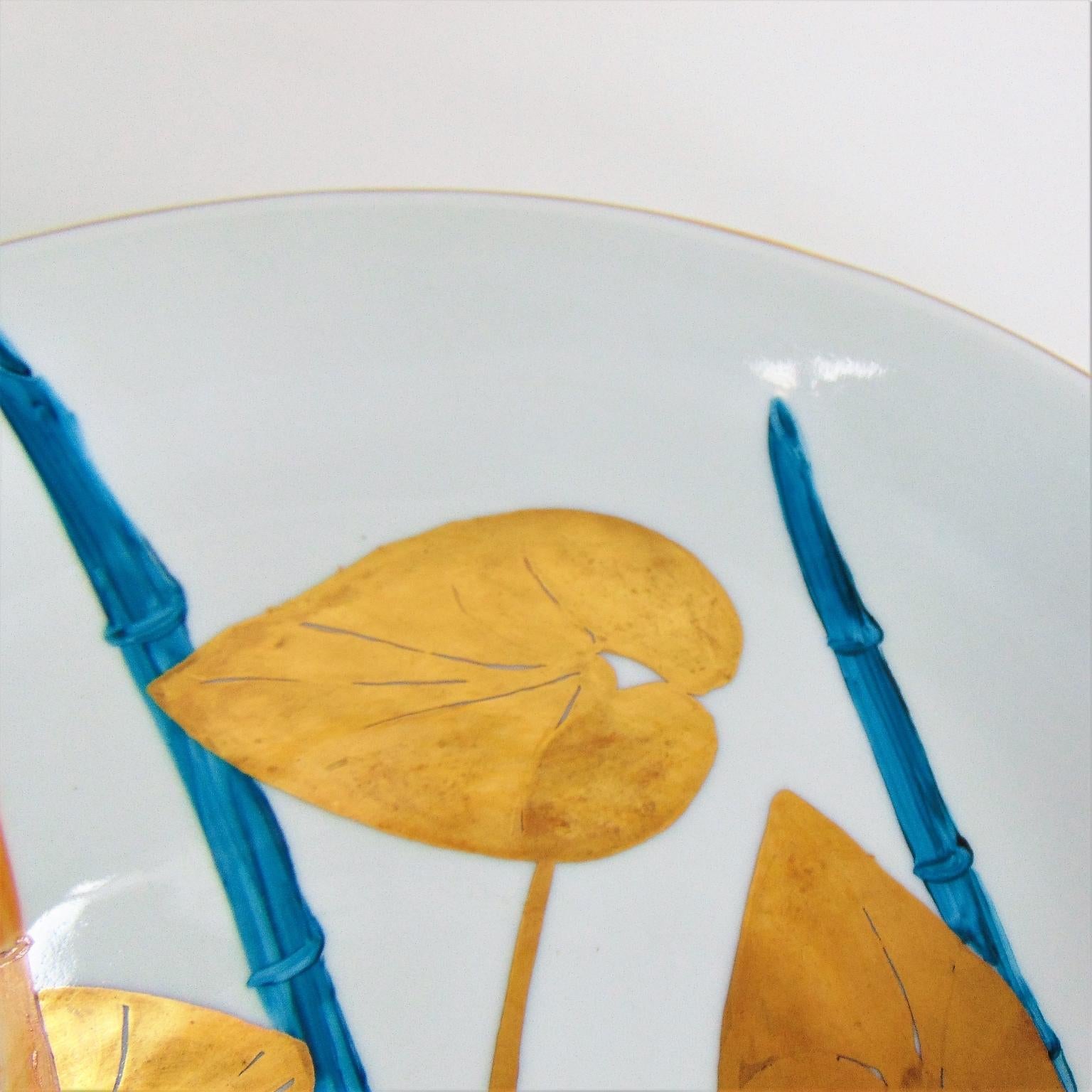 Gold Leaf 1980s Hand Painted Italian Plate, Porcelain and Pure Gold