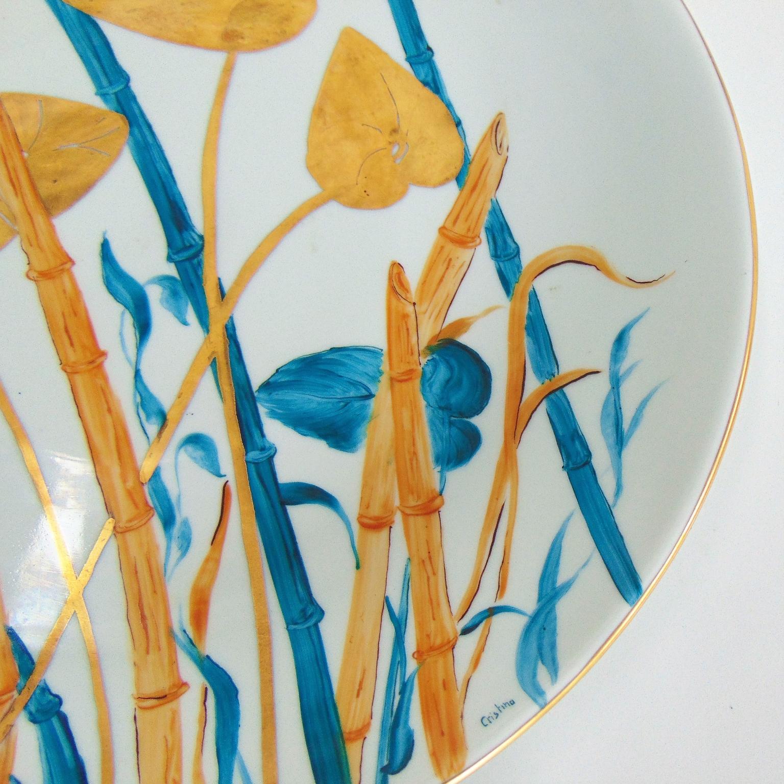 1980s Hand Painted Italian Plate, Porcelain and Pure Gold 1