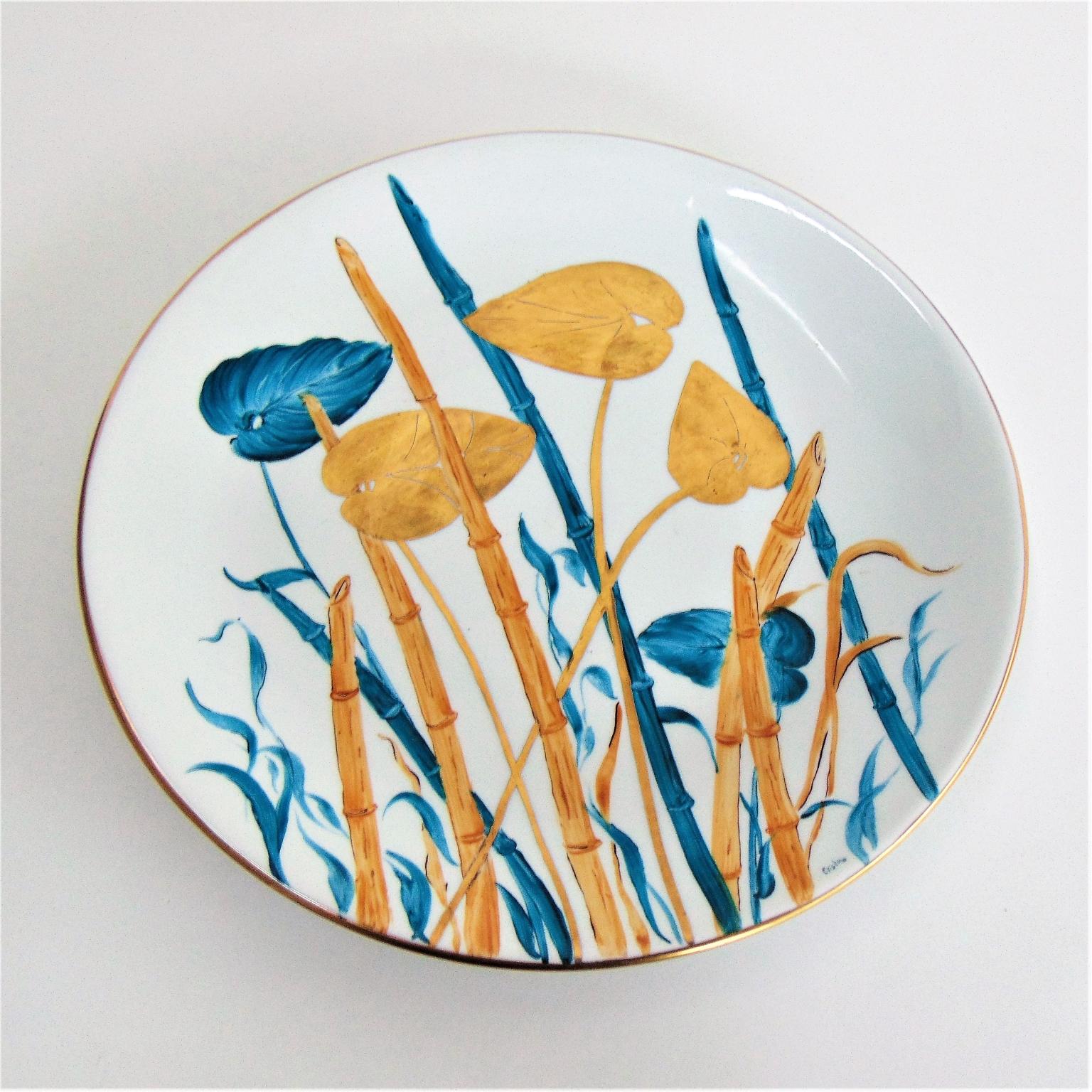 1980s Hand Painted Italian Plate, Porcelain and Pure Gold 2