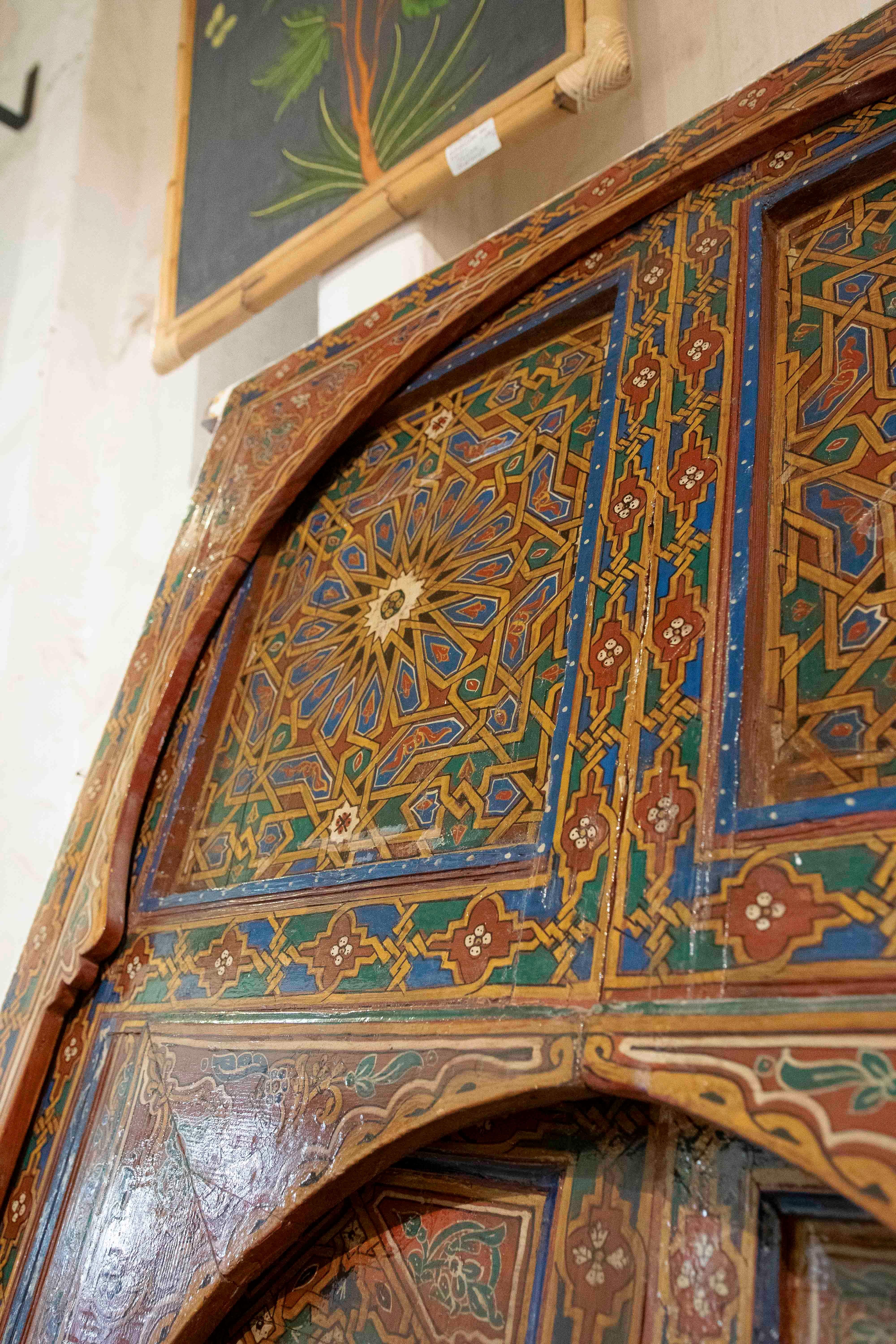 1980s Hand-painted Moorish-style Wooden Door with Iron and Bronze Hardware 6