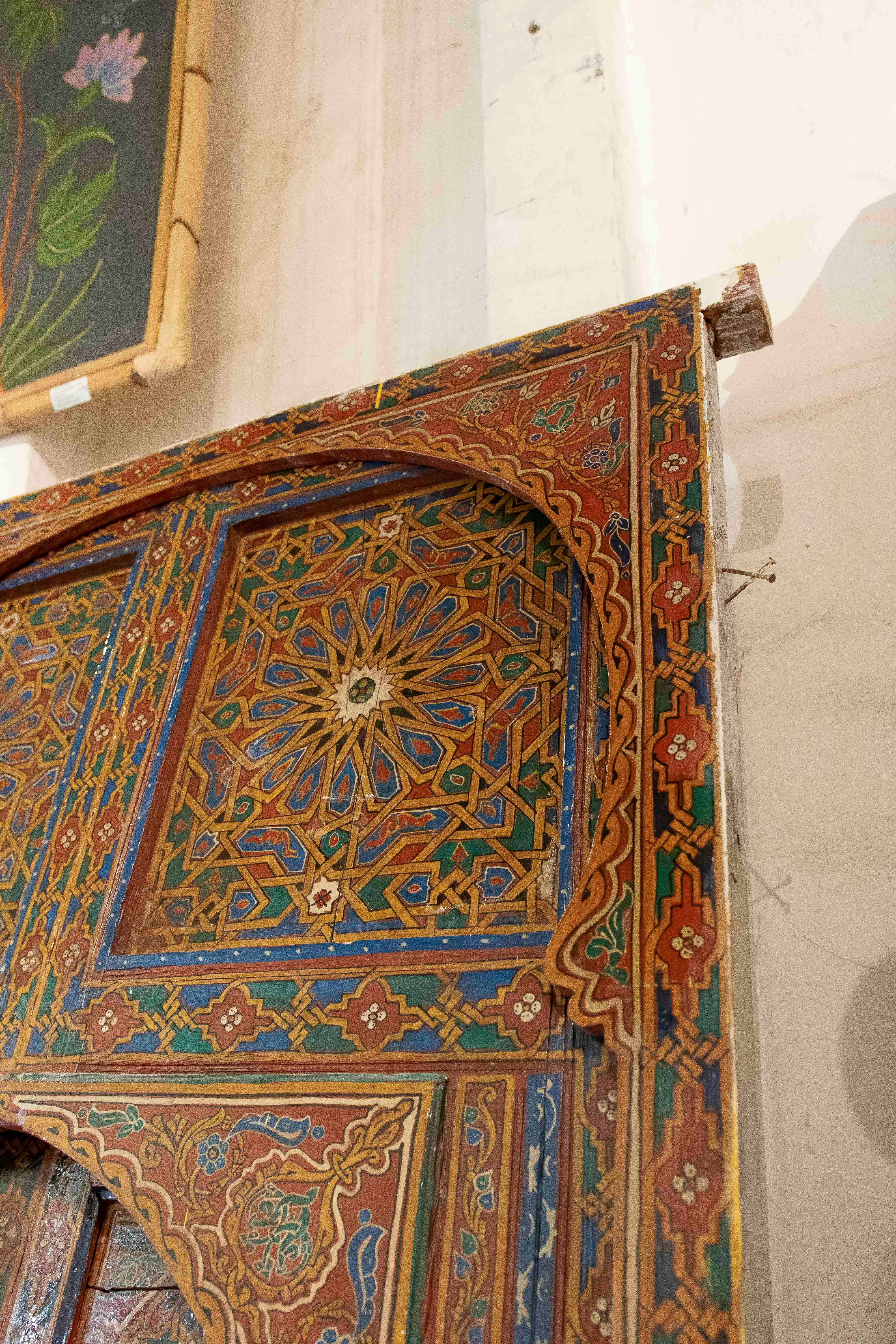 1980s Hand-painted Moorish-style Wooden Door with Iron and Bronze Hardware 7