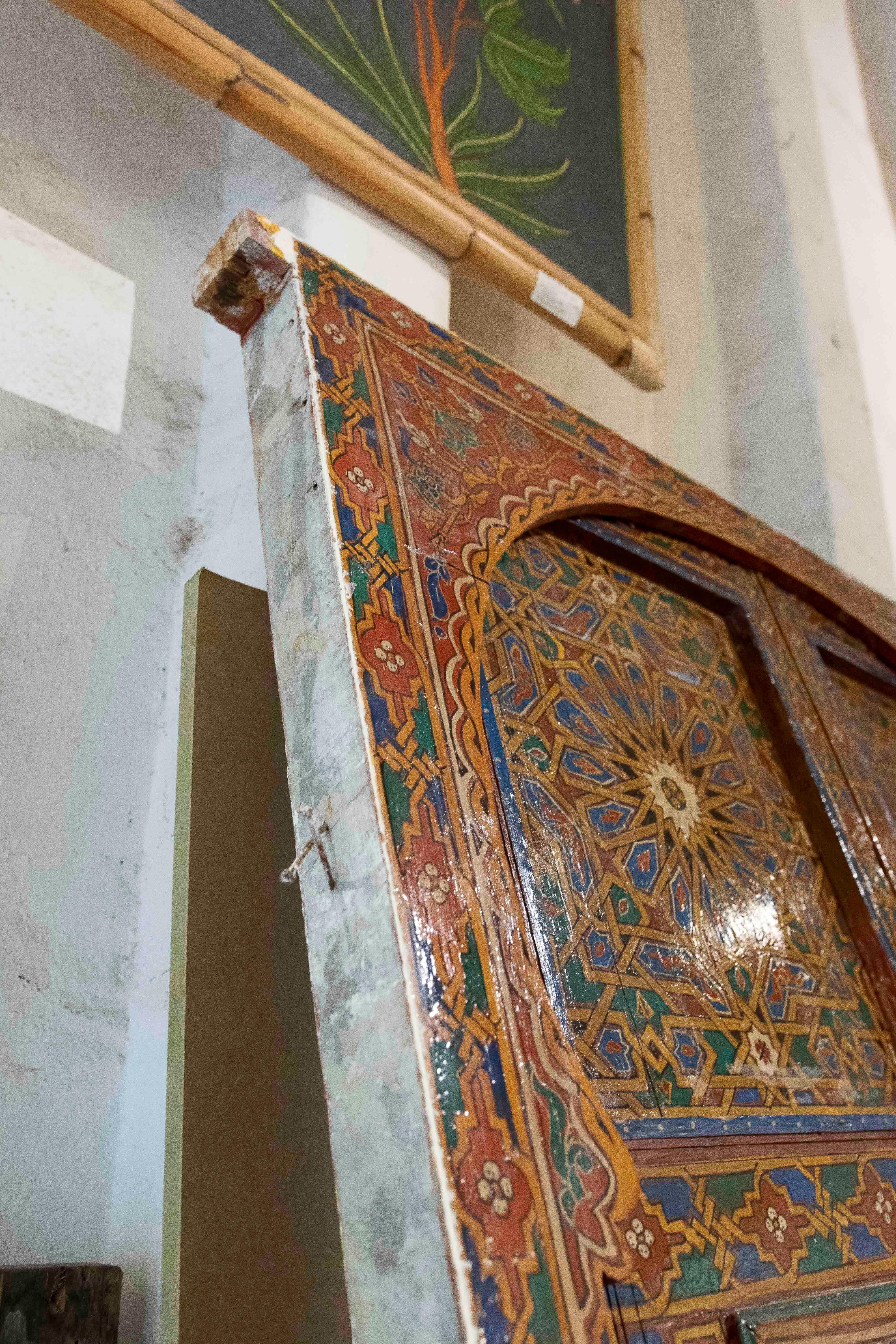 1980s Hand-painted Moorish-style Wooden Door with Iron and Bronze Hardware 9