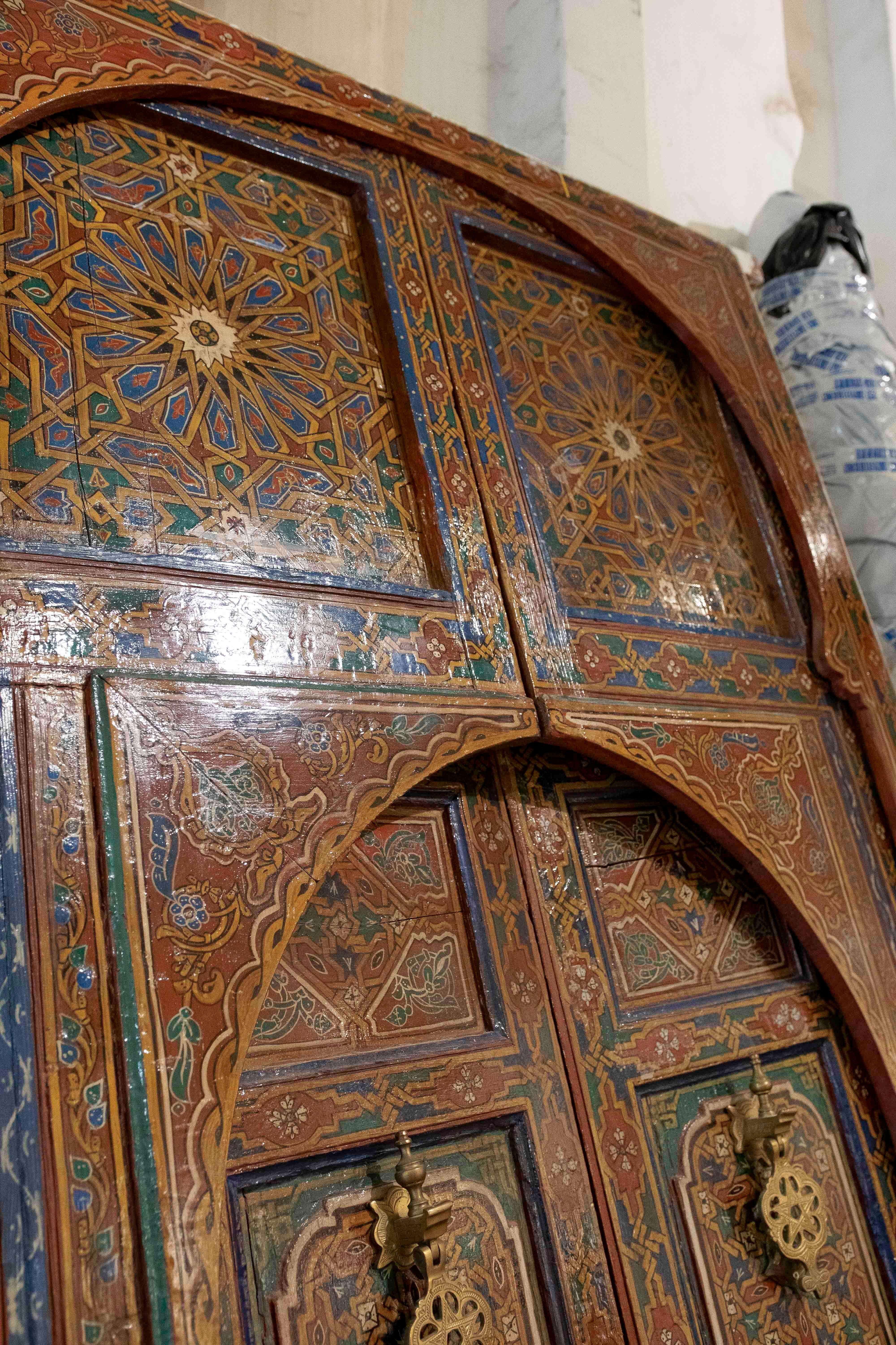1980s Hand-painted Moorish-style Wooden Door with Iron and Bronze Hardware 11