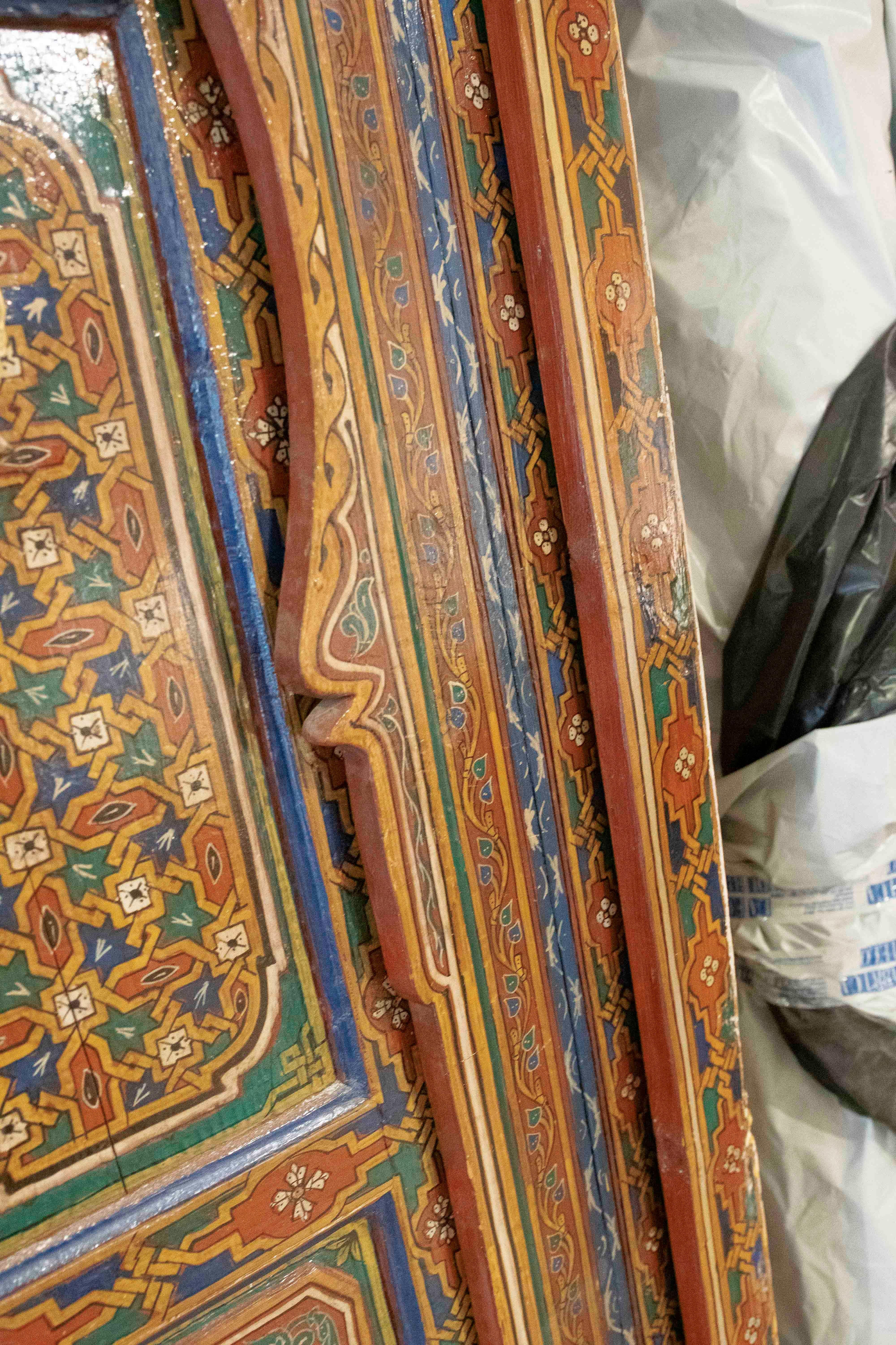 1980s Hand-painted Moorish-style Wooden Door with Iron and Bronze Hardware 2