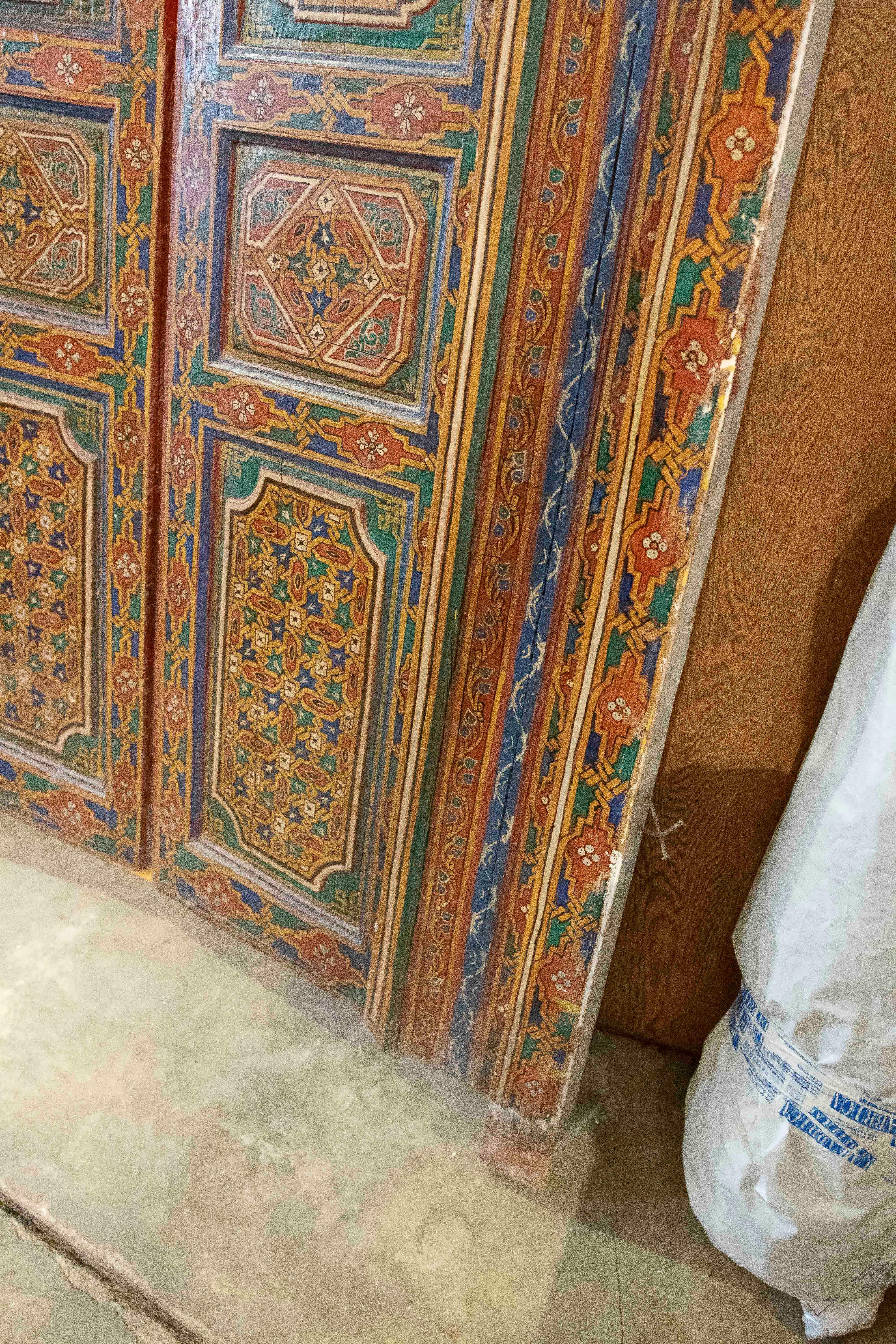 1980s Hand-painted Moorish-style Wooden Door with Iron and Bronze Hardware 4