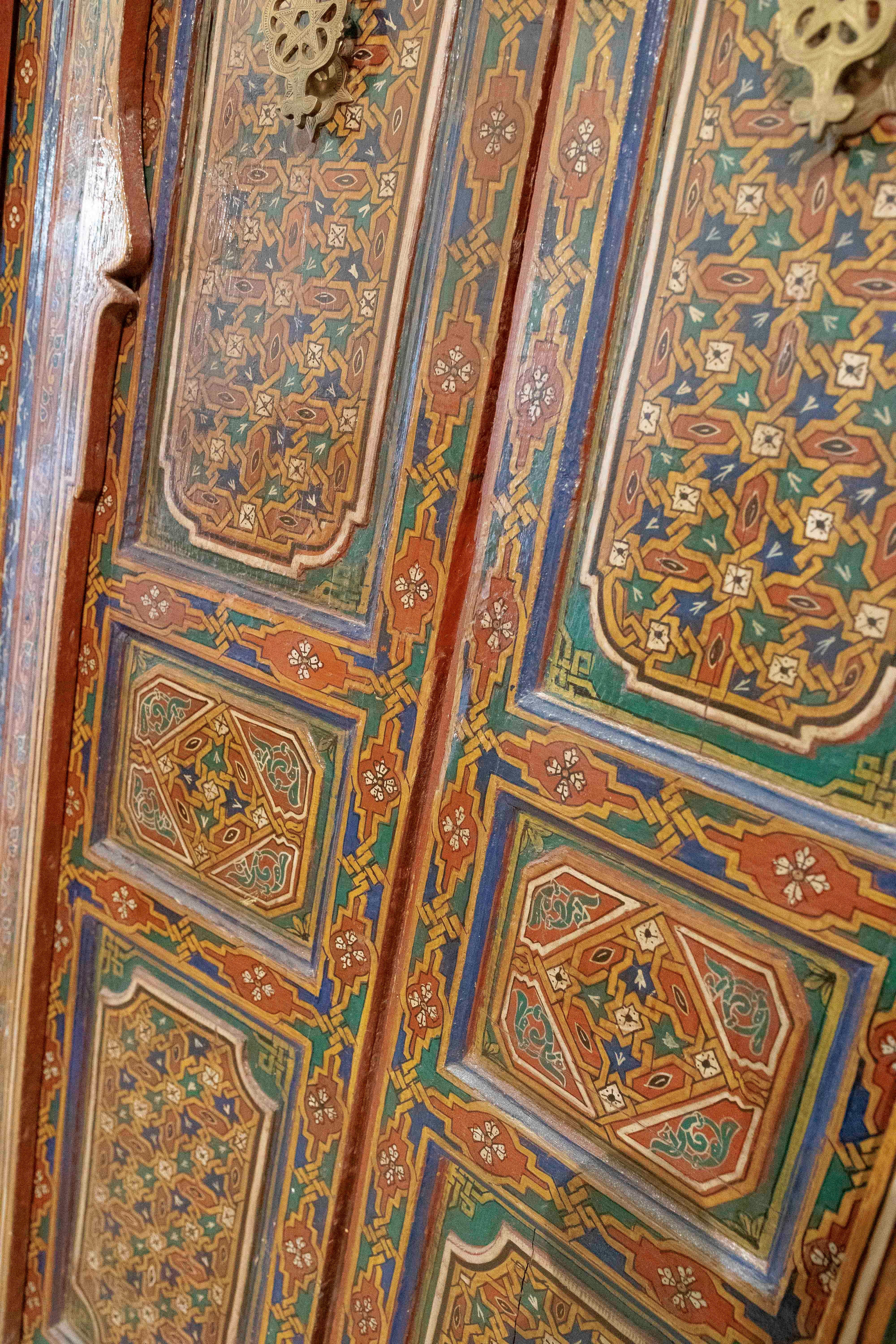 1980s Hand-painted Moorish-style Wooden Door with Iron and Bronze Hardware 5