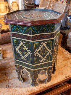 1980s Hand Painted Moroccan Octagonal Side Table
