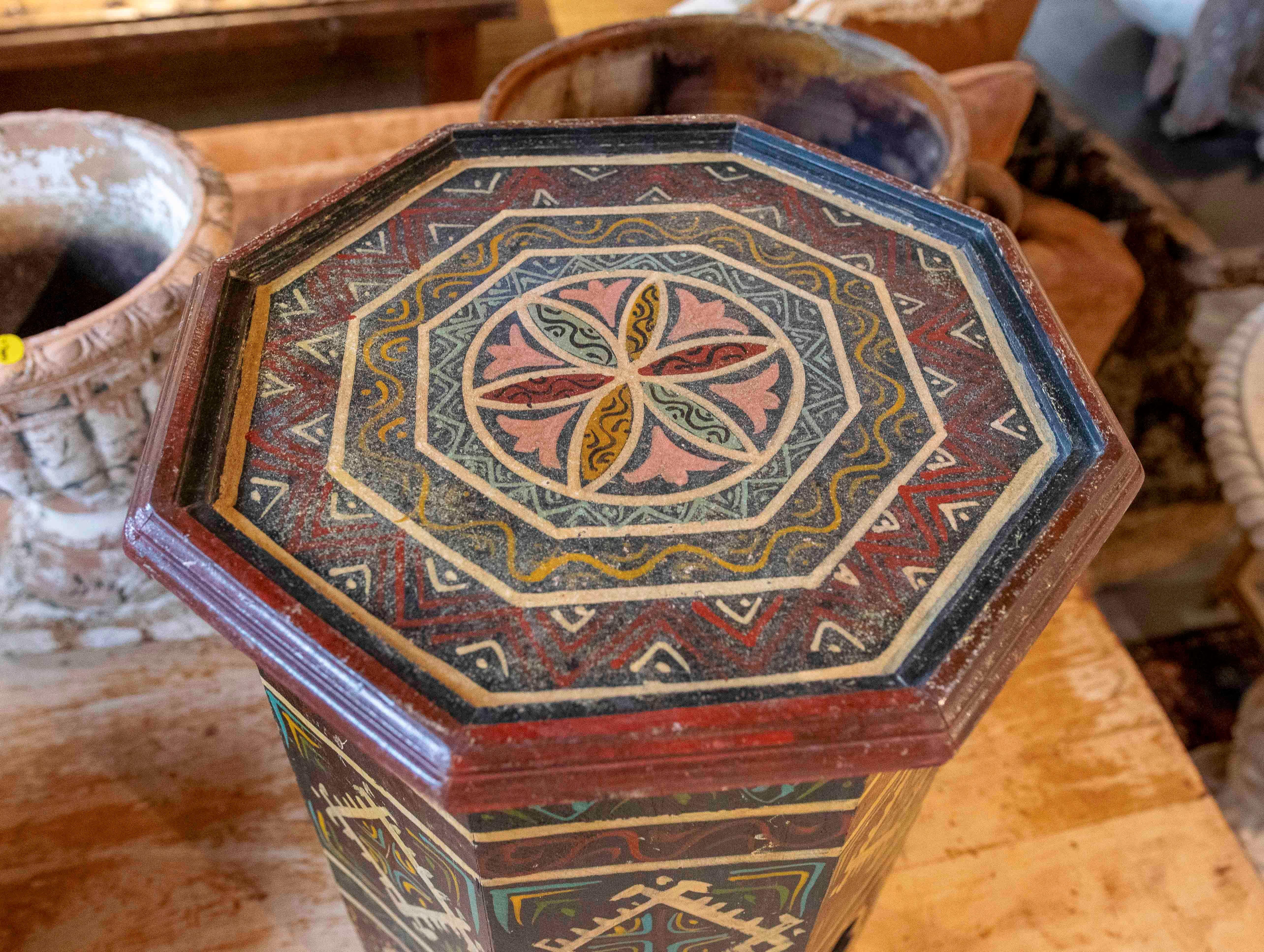 1980s Hand Painted Moroccan Octagonal Side Table For Sale 2