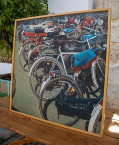Handbemaltes Ölgemälde auf Leinwand „Bicycles“, 1980er Jahre