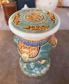 1980s Hand Painted Side Table in Glazed Ceramic with Elephant Heads