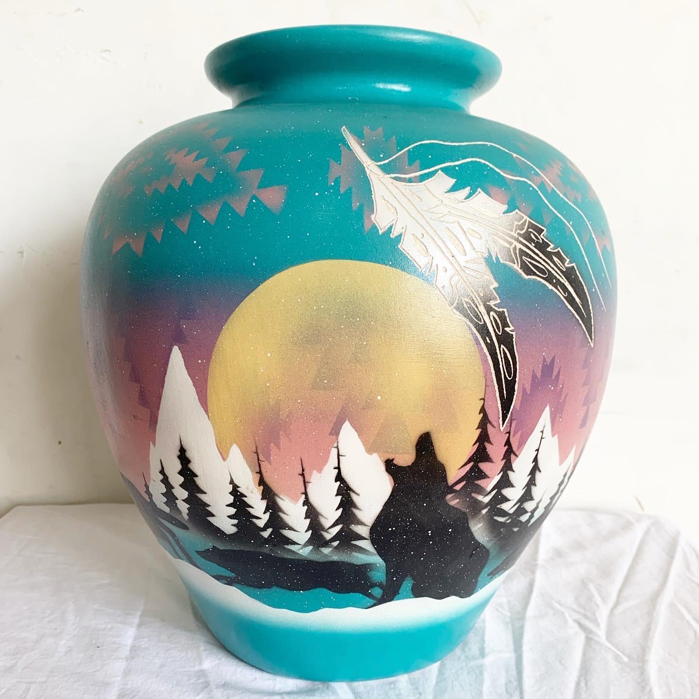 Classique américain Coffret en poterie du sud-ouest peint à la main dans les années 1980 en vente