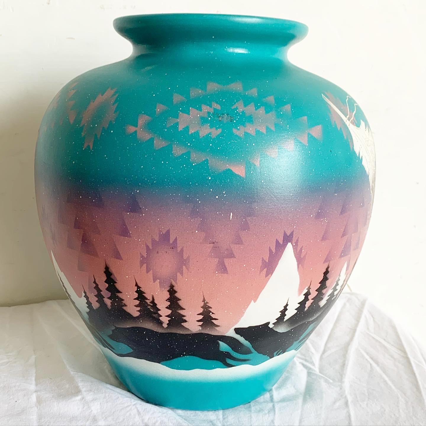 American 1980s Hand Painted Southwest Pottery Case For Sale
