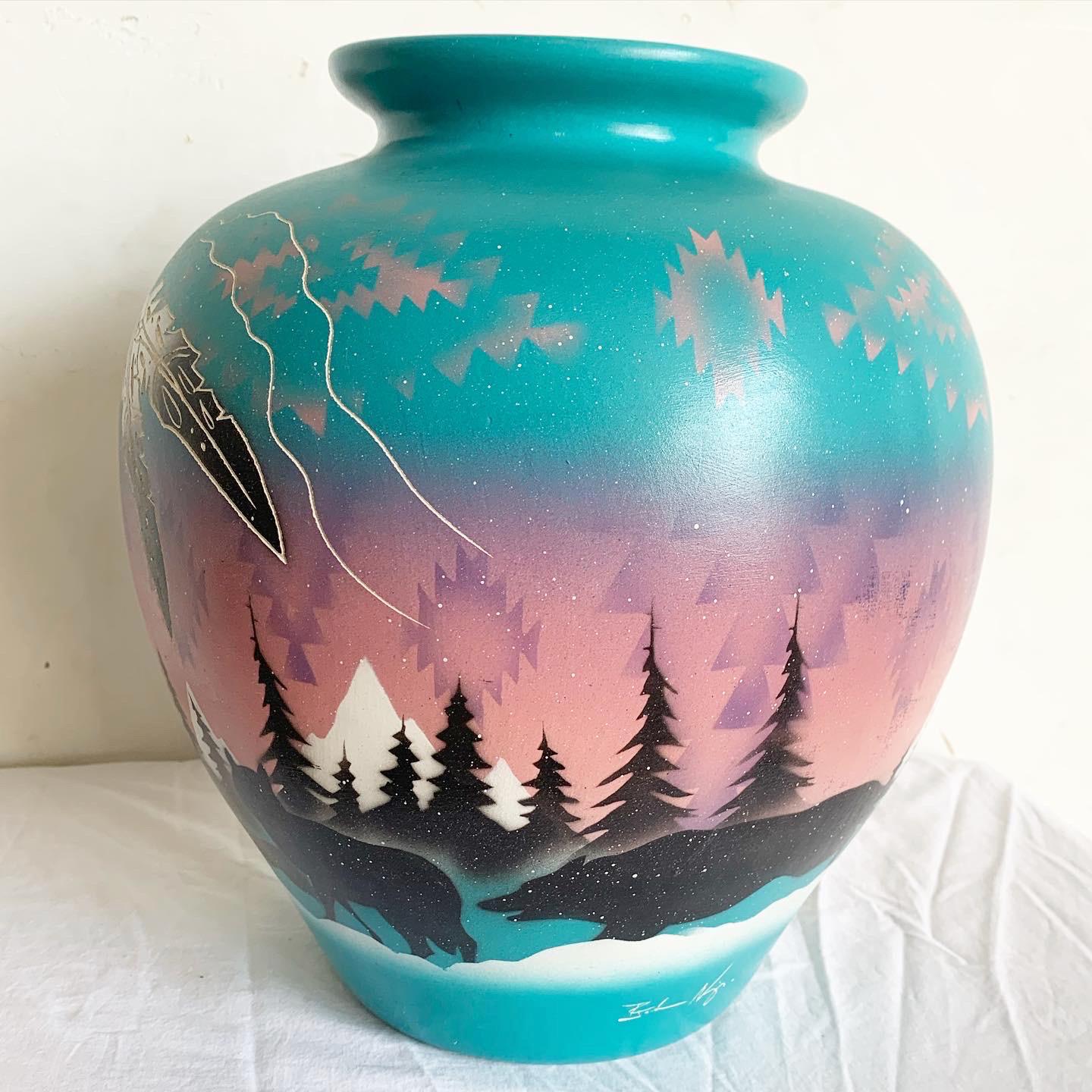 20th Century 1980s Hand Painted Southwest Pottery Case For Sale