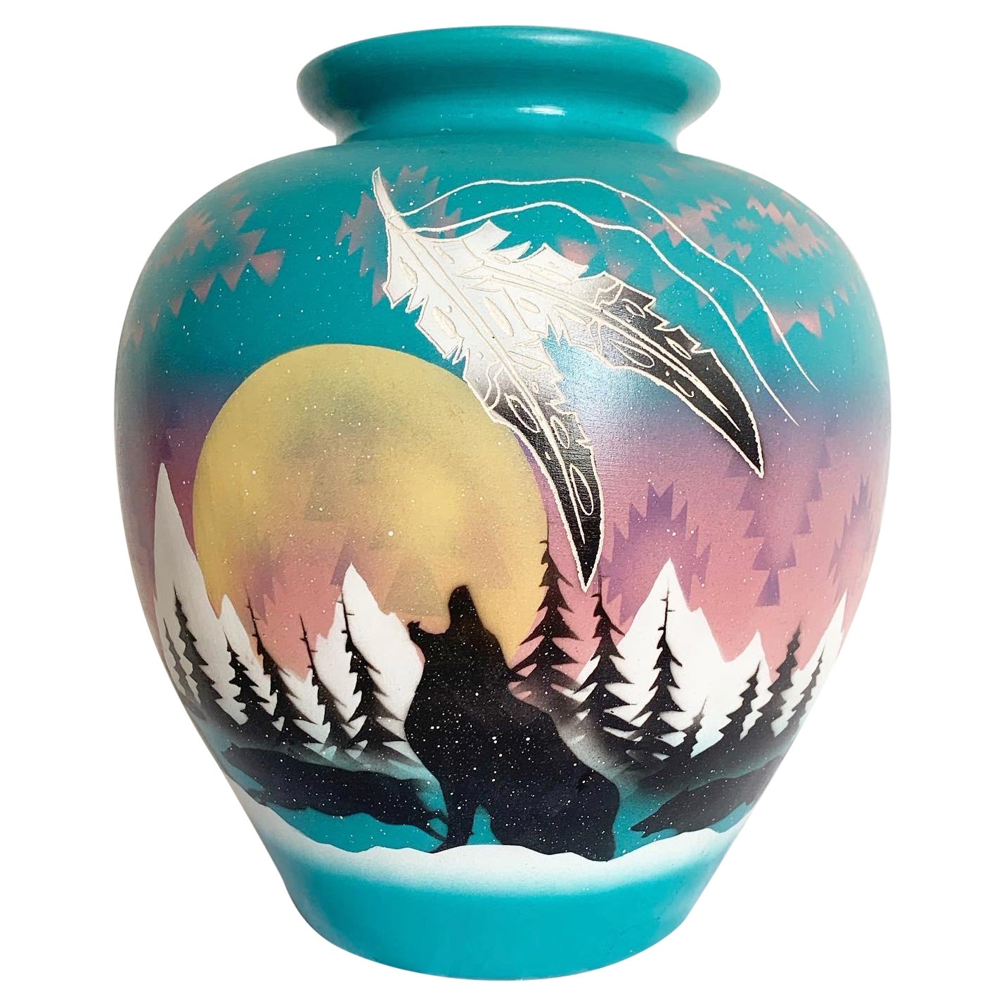 1980s Hand Painted Southwest Pottery Case