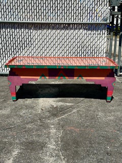 1980s Hand Painted Southwestern Steel Cut Dogs Folk Art Coffee Table