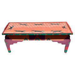 1980s Hand Painted Southwestern Steel Cut Dogs Folk Art Coffee Table