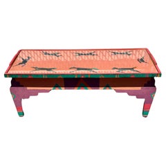 1980s Hand Painted Southwestern Steel Cut Dogs Folk Art Coffee Table 