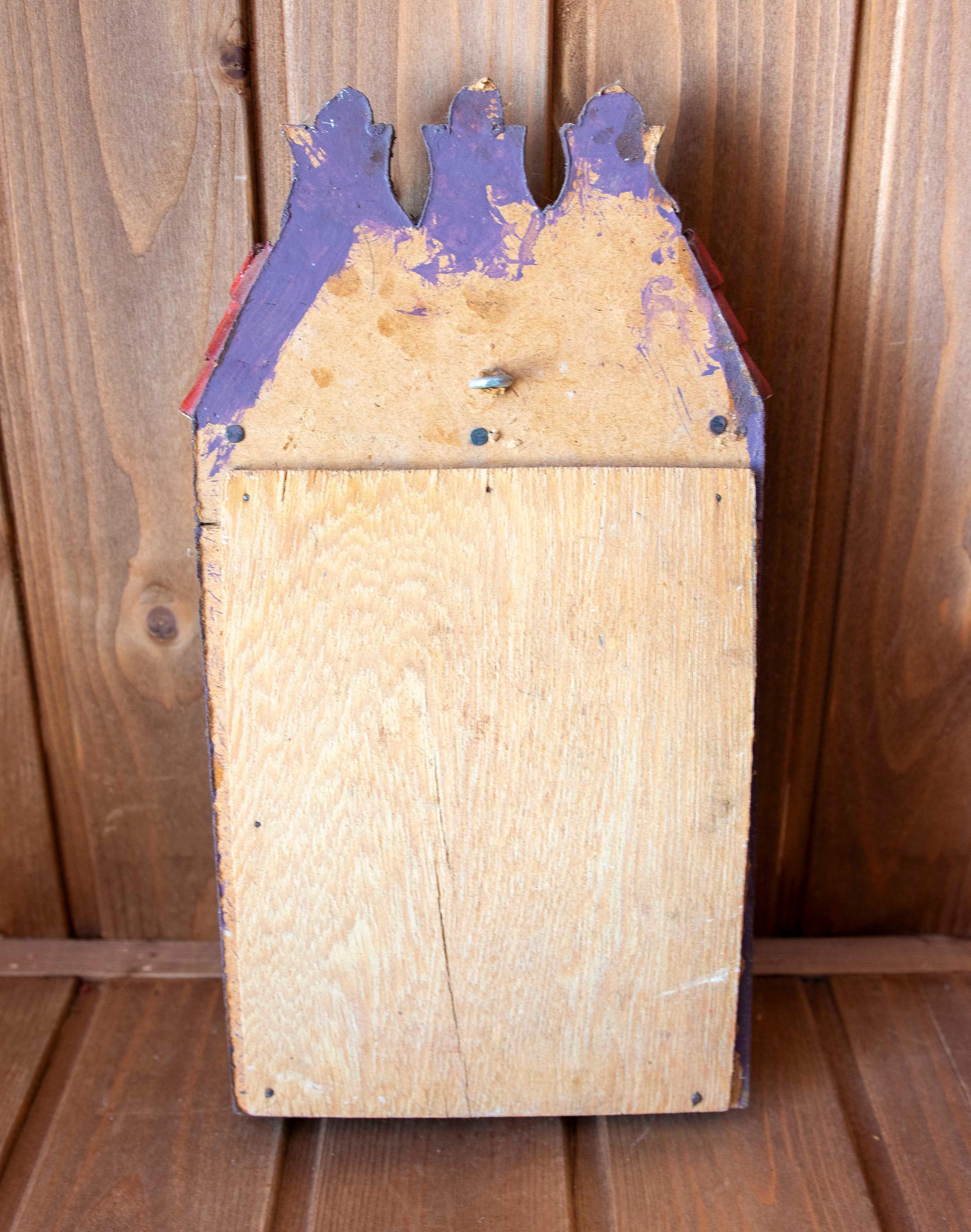 Espejo de pared de madera pintado a mano de los años 80 que imita la arquitectura de los edificios moriscos en venta 3
