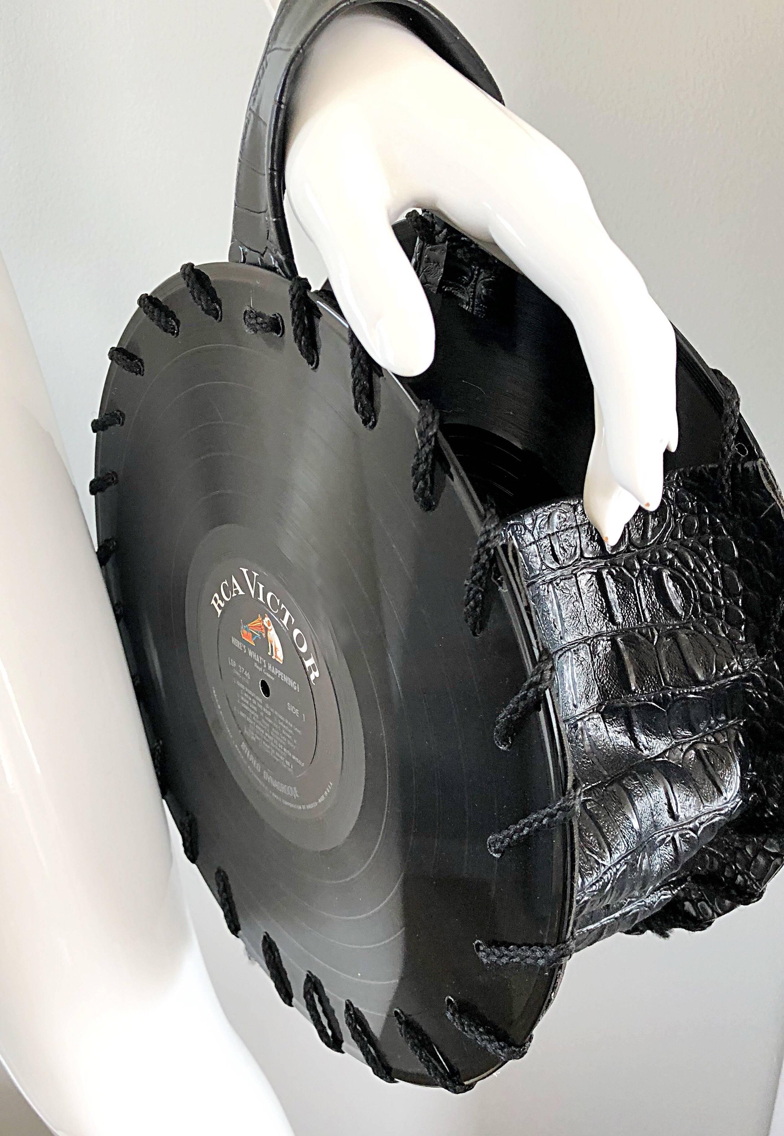 Women's 1980s Handbag One Of A Kind Record Album Crocodile Embossed Vintage Purse Bag For Sale