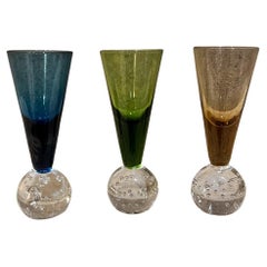 Used 1980s Handblown Fancy Color Tequila Shot Glasses