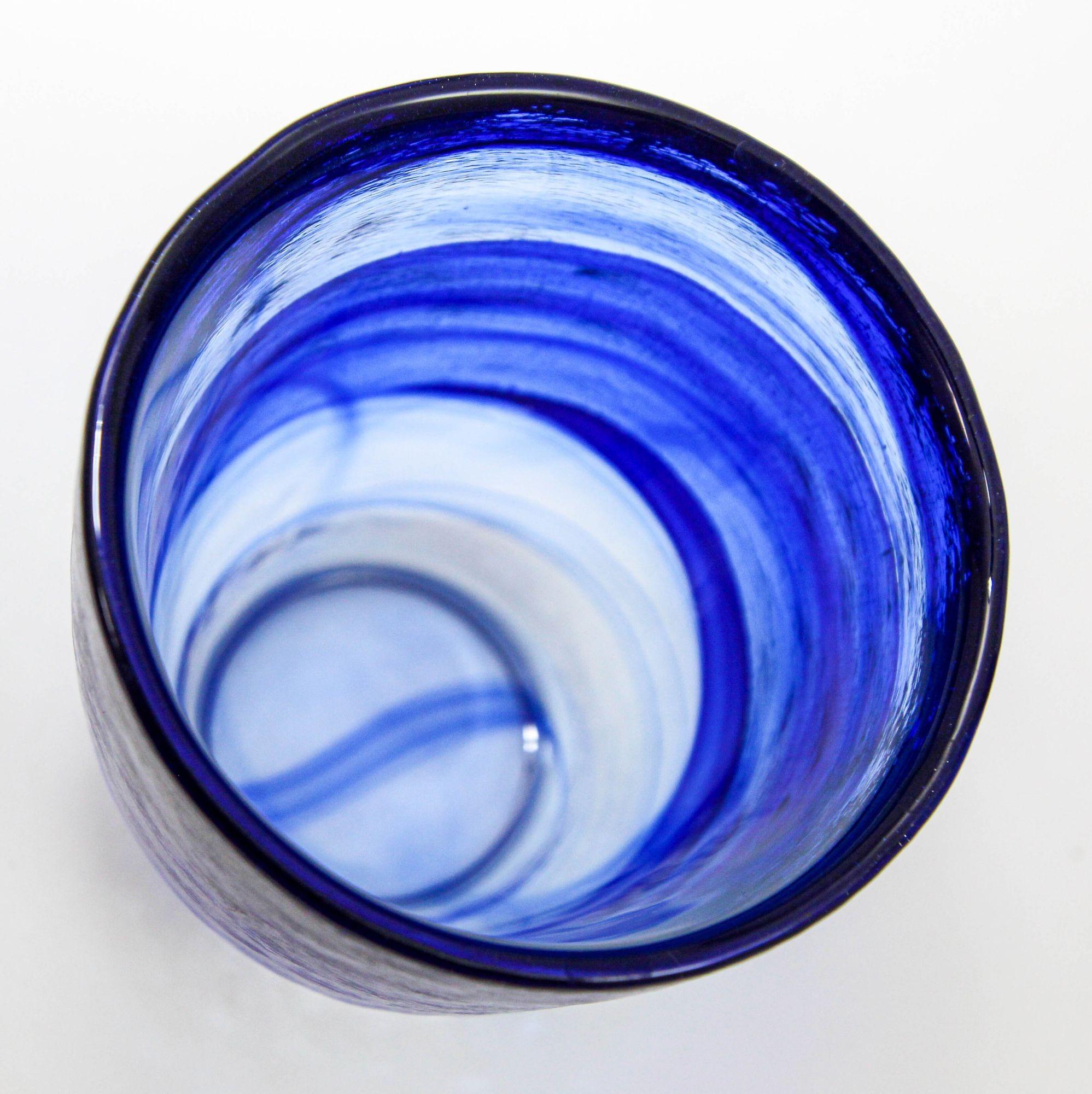 1980s Handcrafted Double Old-Fashioned Cobalt Blue Thick Art Glass set of 6 For Sale 4