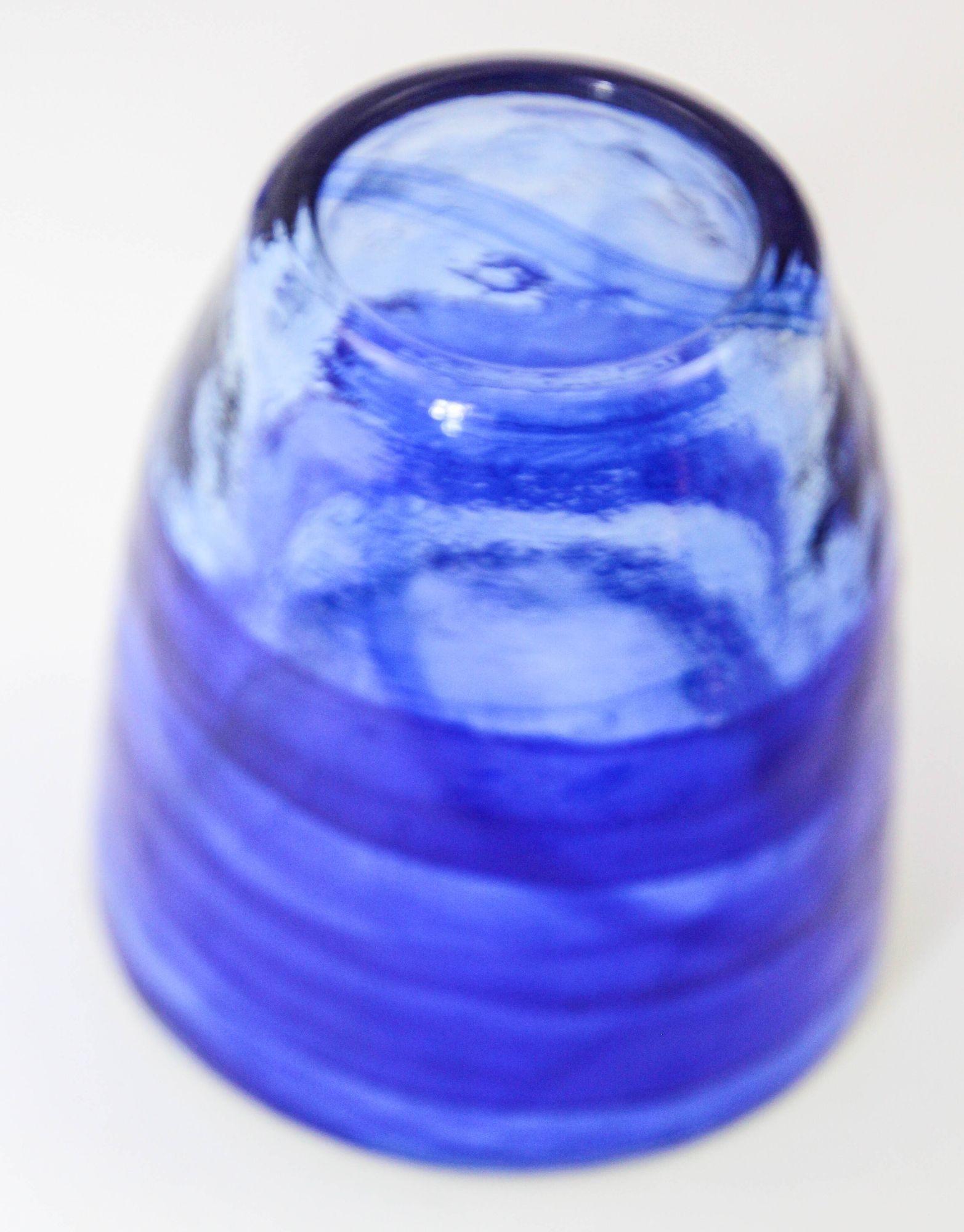 1980s Handcrafted Double Old-Fashioned Cobalt Blue Thick Art Glass set of 6 For Sale 5