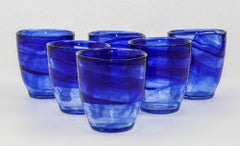 Handcrafted Double Old-Fashioned Cobalt Blue Set of 6 Glasses 1980s