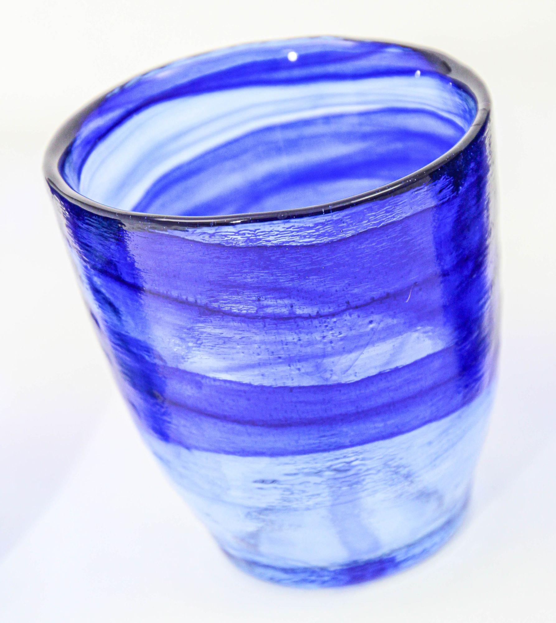 1980er Handcrafted Double Old-Fashioned Cobalt Blue Thick Art Glass 6er Set im Zustand „Gut“ im Angebot in North Hollywood, CA
