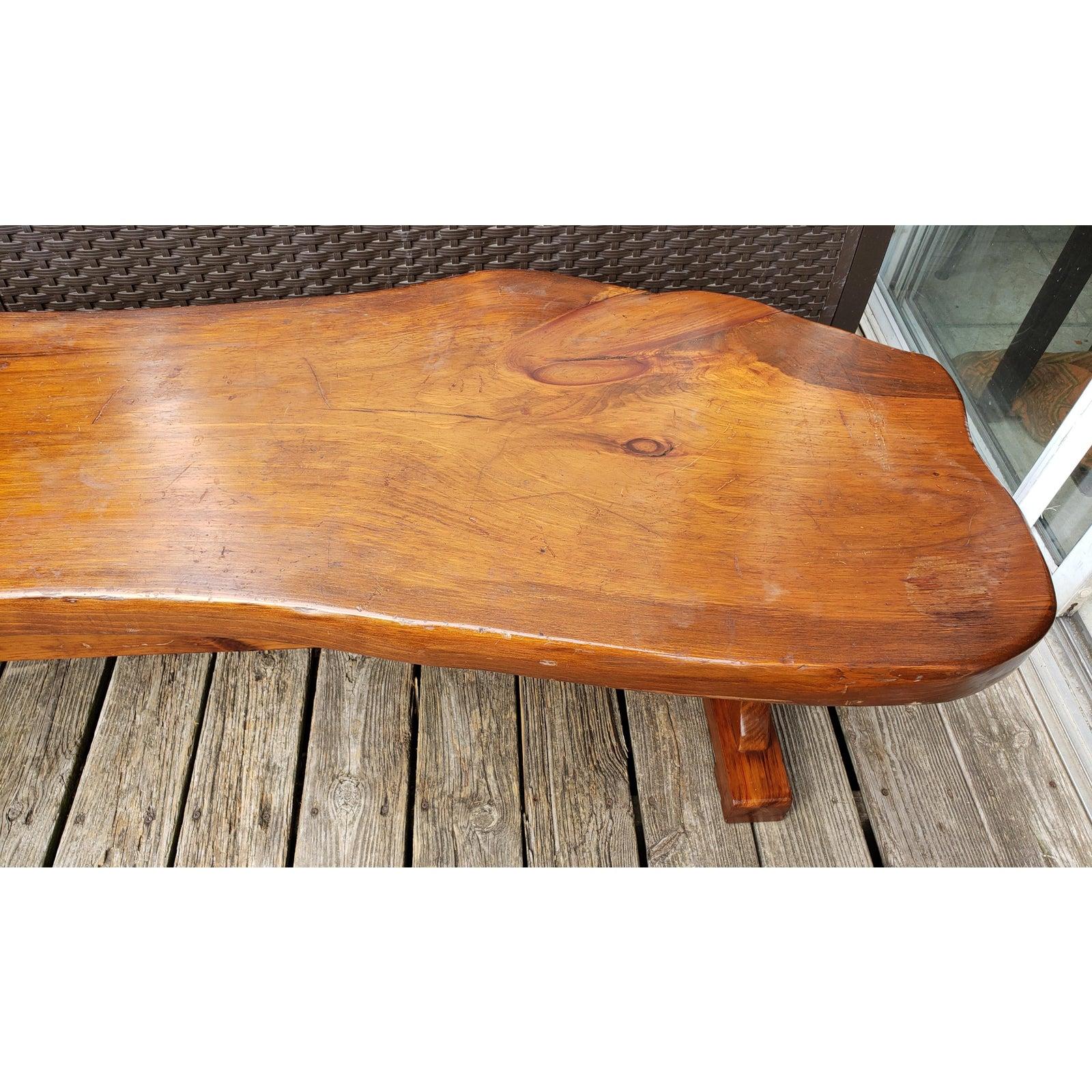 1980s Handcrafted Polished Walnut Pine Wood Slabs Trestle Coffee Table For Sale 2