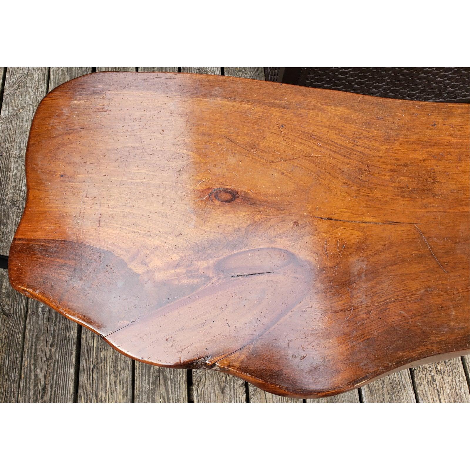 Hand-Crafted 1980s Handcrafted Polished Walnut Pine Wood Slabs Trestle Coffee Table For Sale