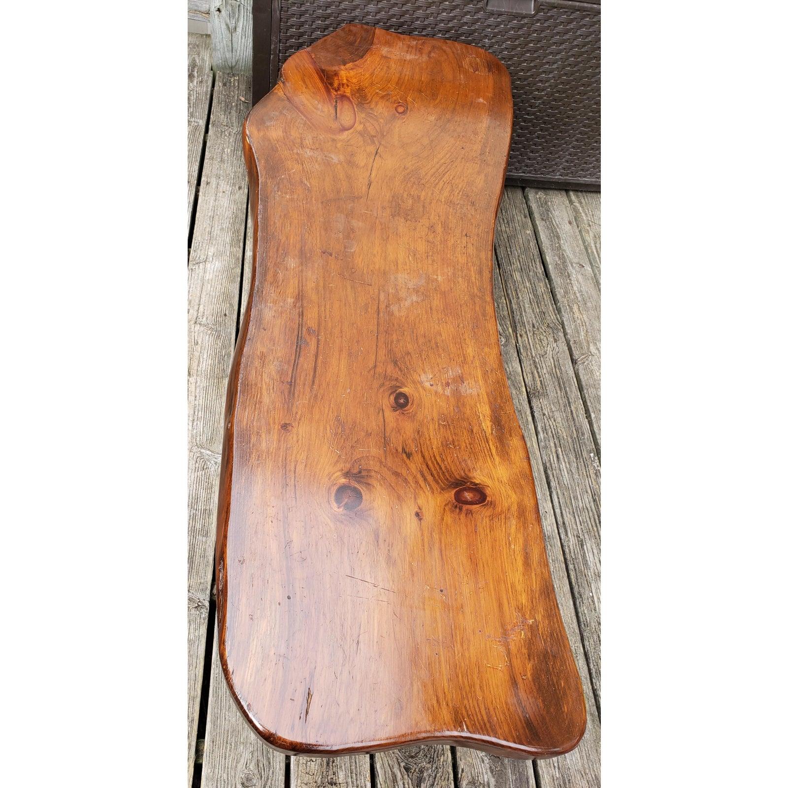 Late 20th Century 1980s Handcrafted Polished Walnut Pine Wood Slabs Trestle Coffee Table For Sale