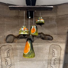 1980s Handcrafted Vintage Artisan Wind Bell Ceramic and Wood Chime