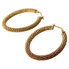Orecchini a cerchio con perline in oro 18k fatti a mano negli anni '80
