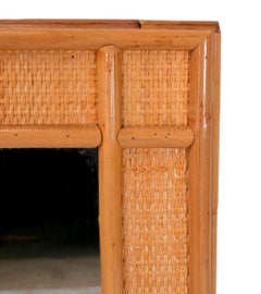 1980s Handmade Bamboo and Wicker Mirror.