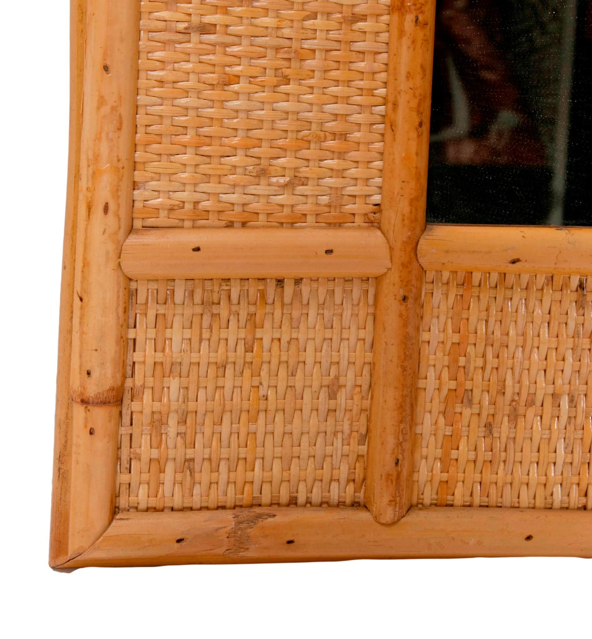 Spanish 1980s Handmade Bamboo and Wicker Mirror  For Sale