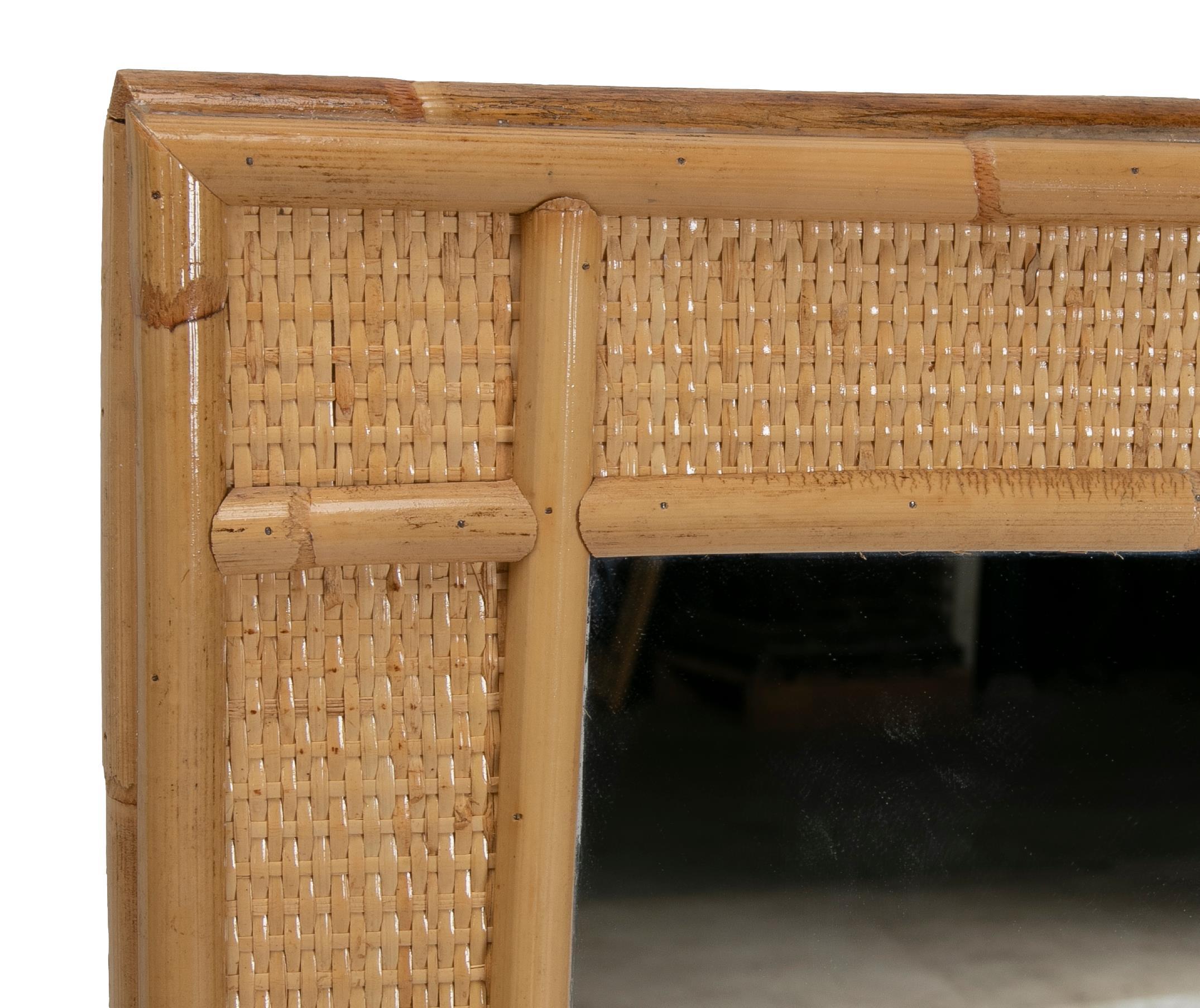 20th Century 1980s Handmade Bamboo and Wicker Mirror. For Sale