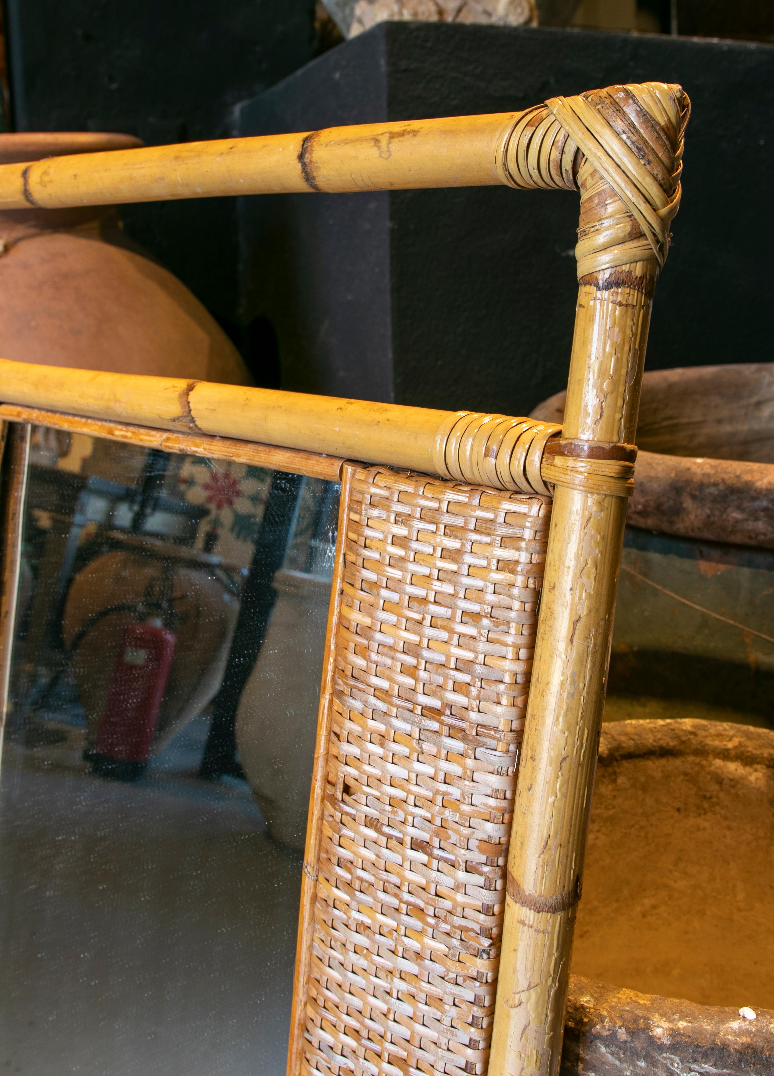 20th Century 1980s Handmade Bamboo and Wicker Wall Mirror 