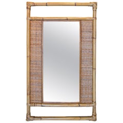 1980s Handmade Bamboo and Wicker Wall Mirror