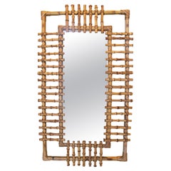 1980s Handmade Bamboo and Wicker Wall Mirror