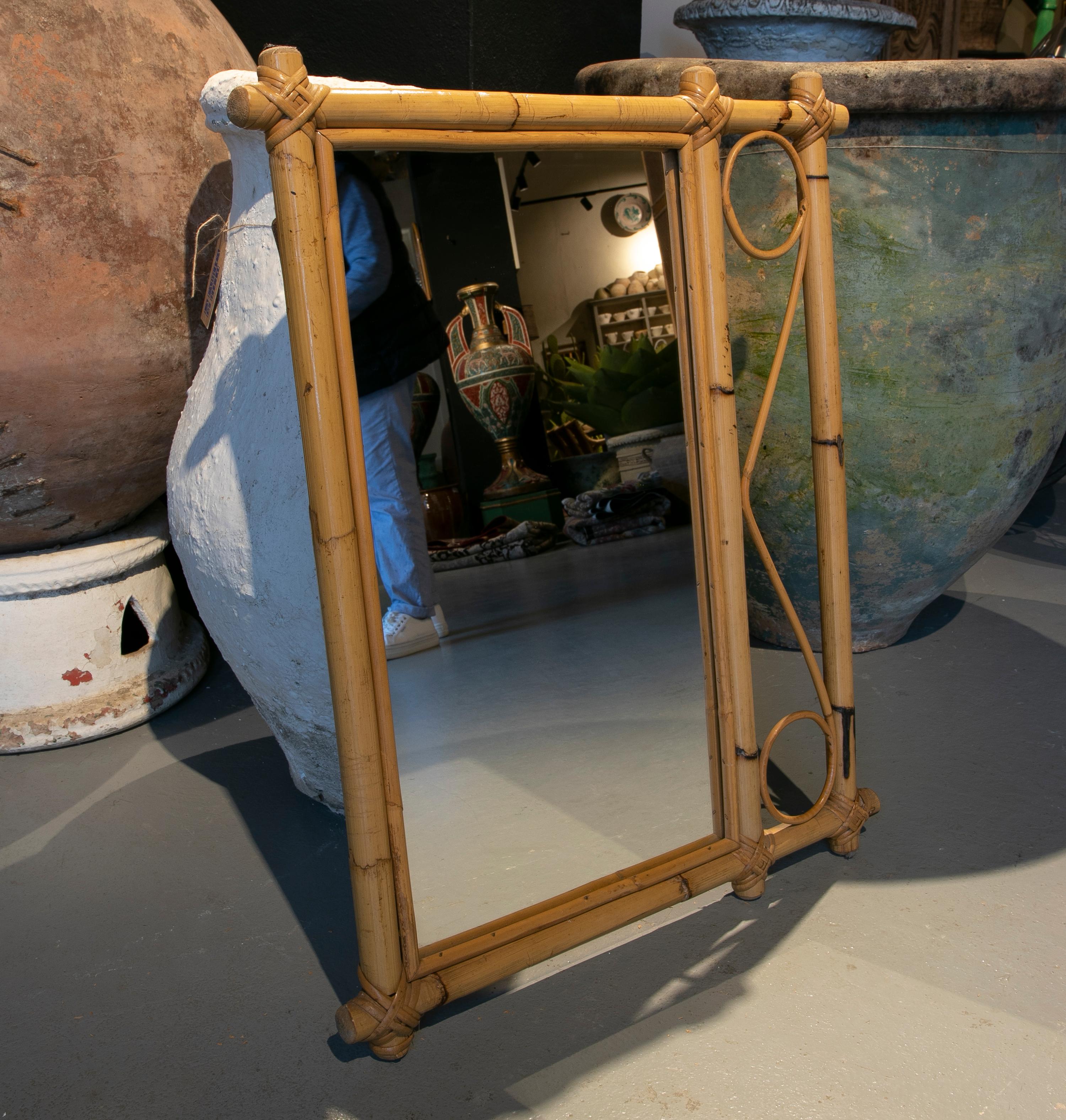 Spanish 1980's Handmade Bamboo Wall Mirror For Sale