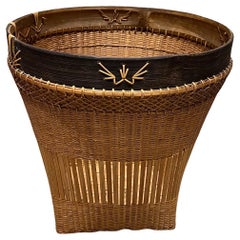 Vintage 1980s Handmade Large Modernist Woven Basket