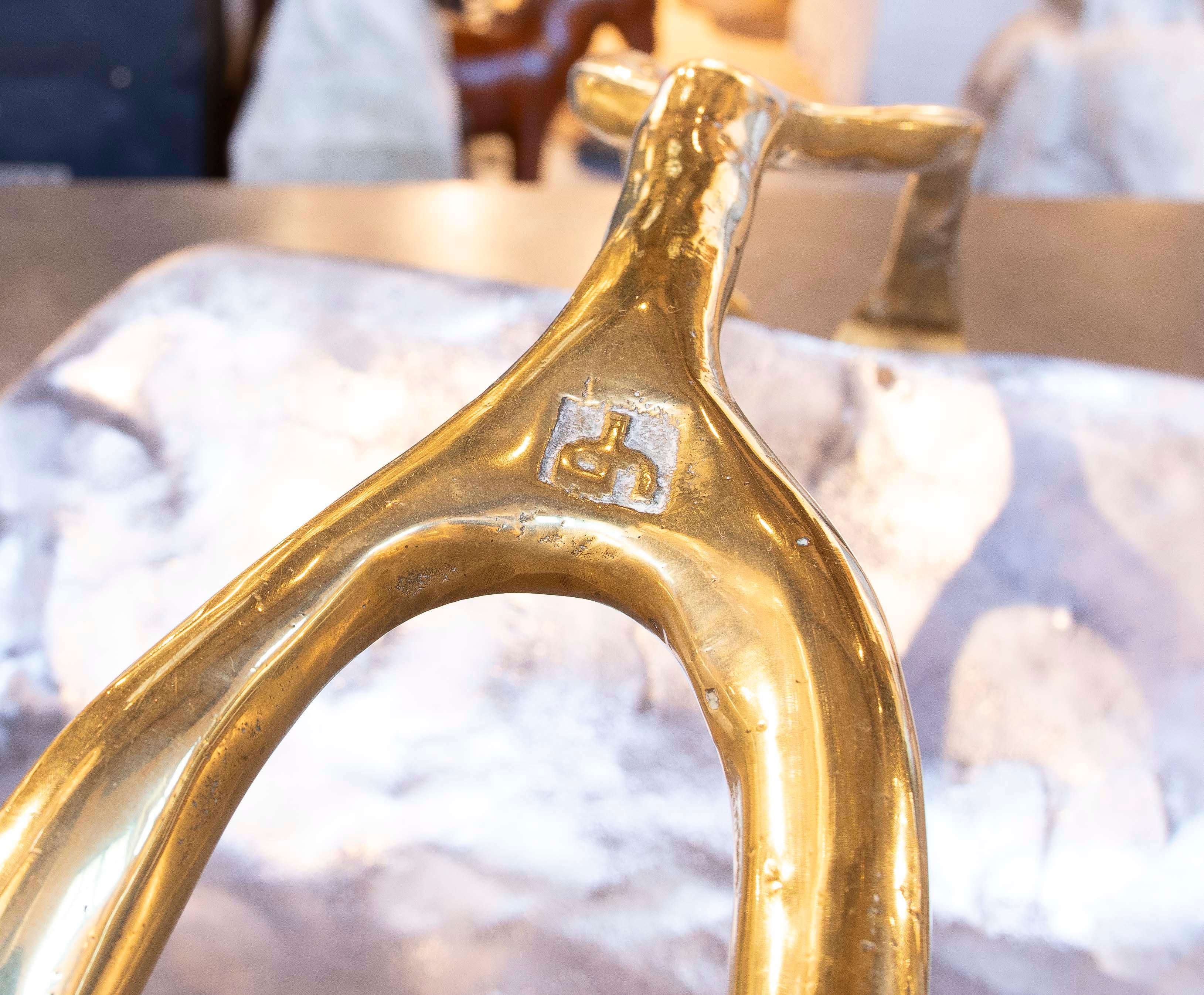 Bronzo Bruciatore a legna David Marshall in metallo fatto a mano degli anni '80 con maniglie in ottone in vendita