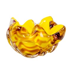1980's Handmade Murano Glass Tray in Shades of Yellow