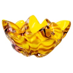 1980's Handmade Murano Glass Tray in Shades of Yellow