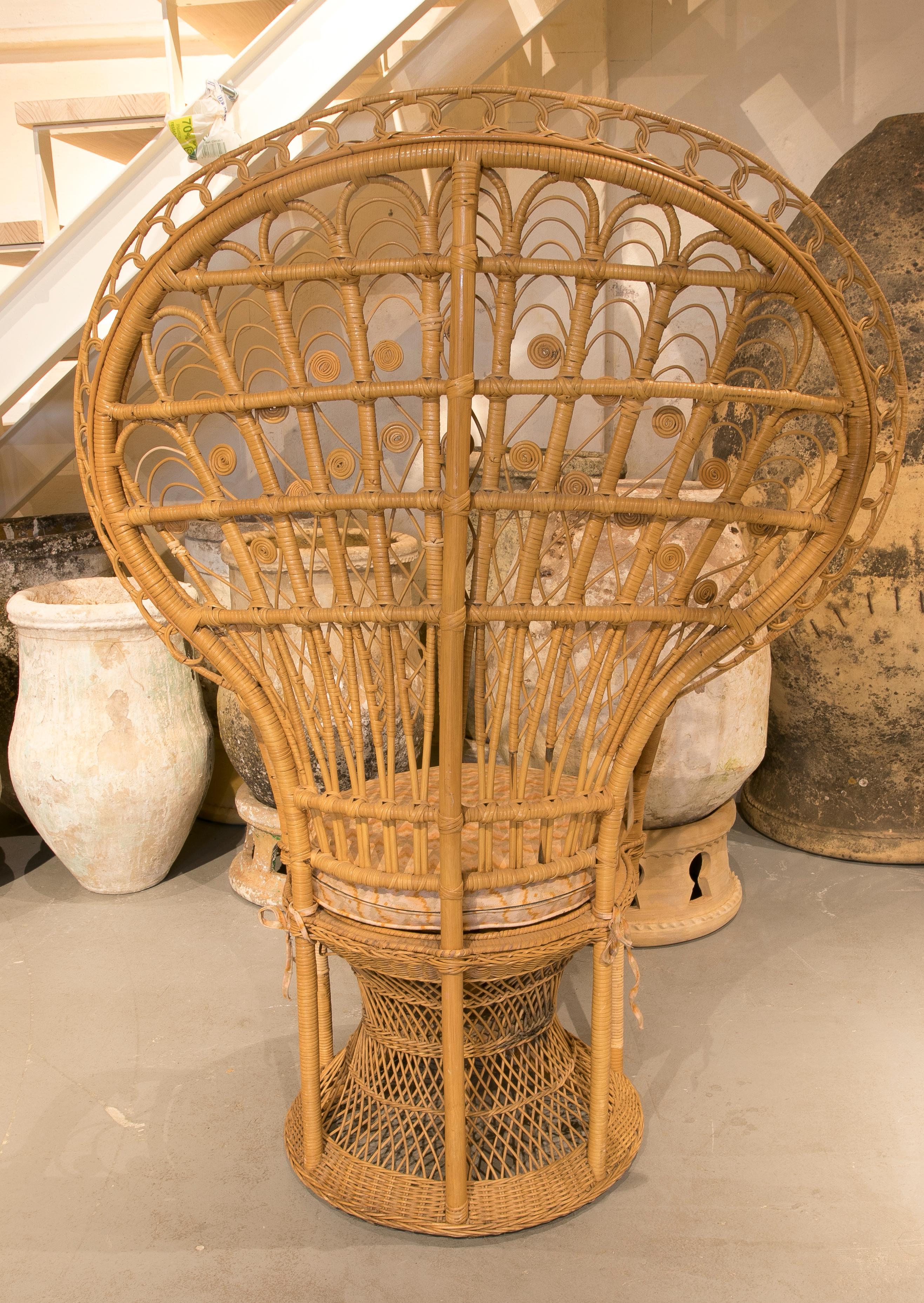 20th Century 1980s Handmade Wicker Armchair with High Backrest For Sale