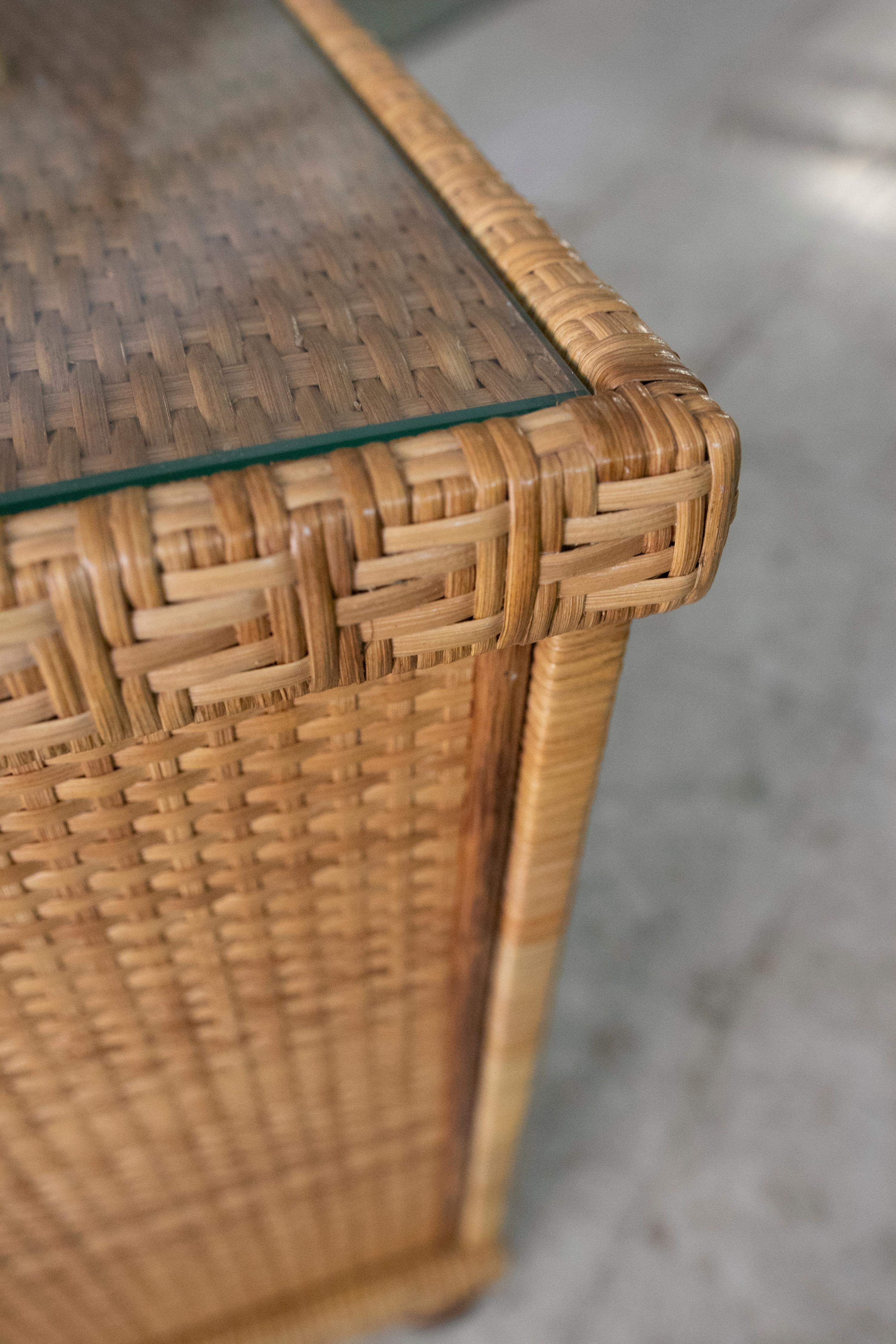 1980s Handmade Wicker Sidetable with Three Drawers For Sale 5