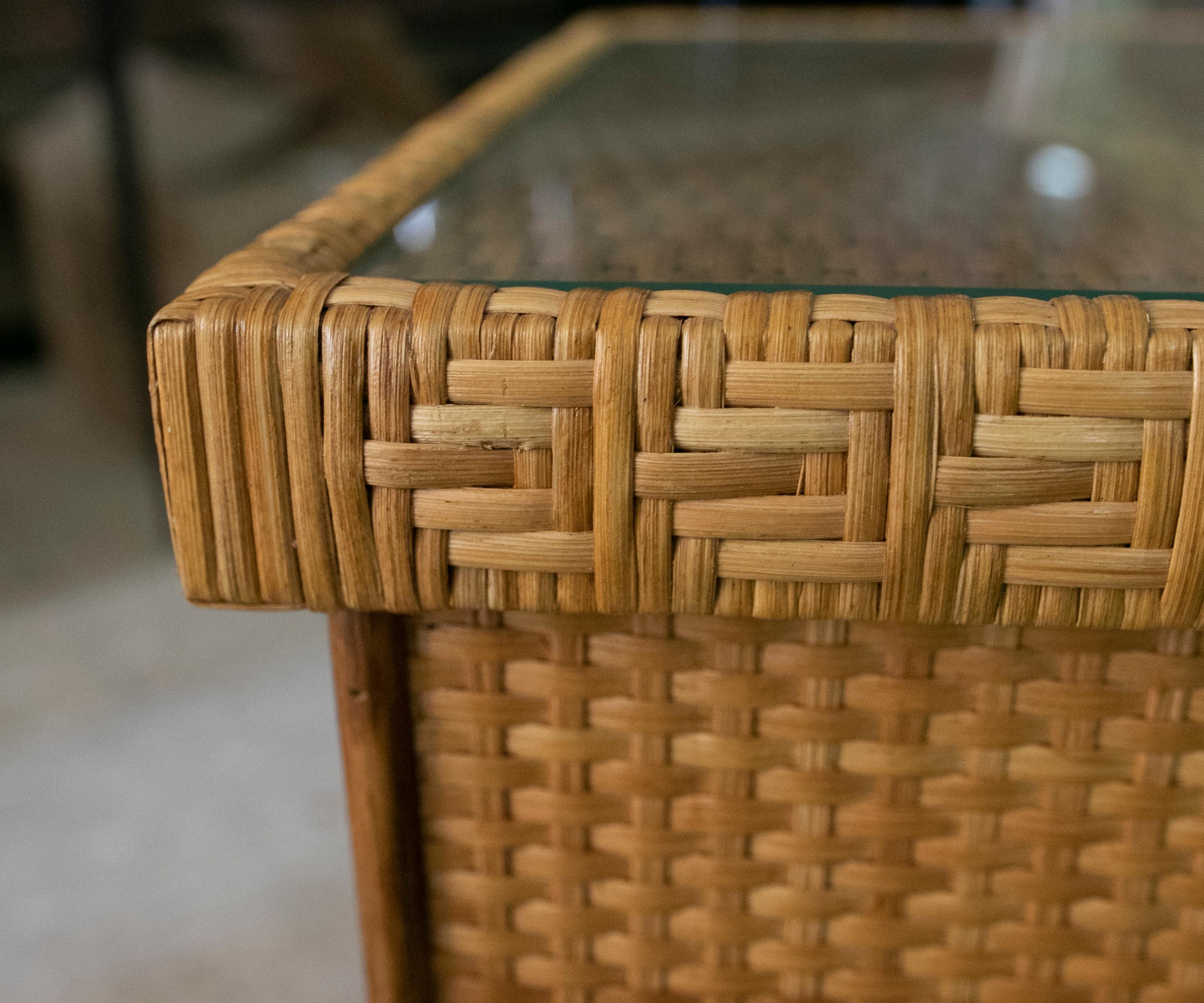 1980s Handmade Wicker Sidetable with Three Drawers For Sale 6