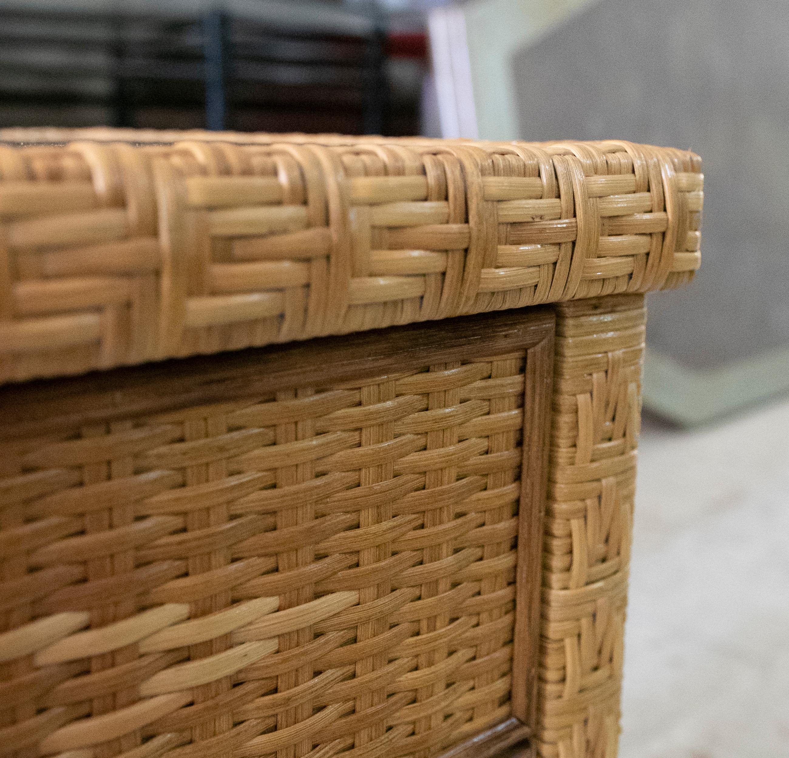 1980s Handmade Wicker Sidetable with Three Drawers For Sale 8
